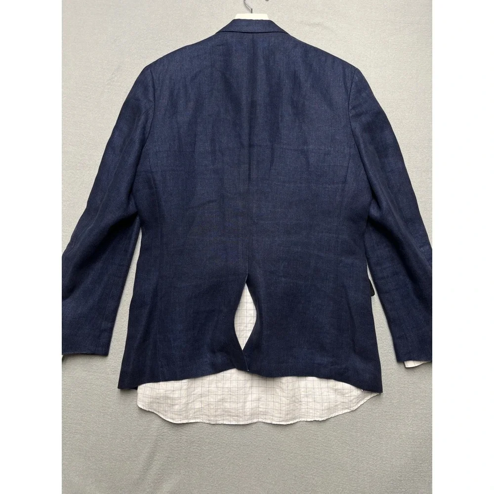 NWOT Banana Republic 42R Navy Linen Herringbone‎ Blazer Slim Fit Tailored Sport